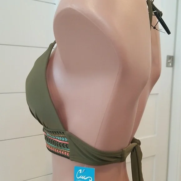 NWT CALIFORNIA WAVES Army green tribal bikini top | Medium | - Picture 4 of 7